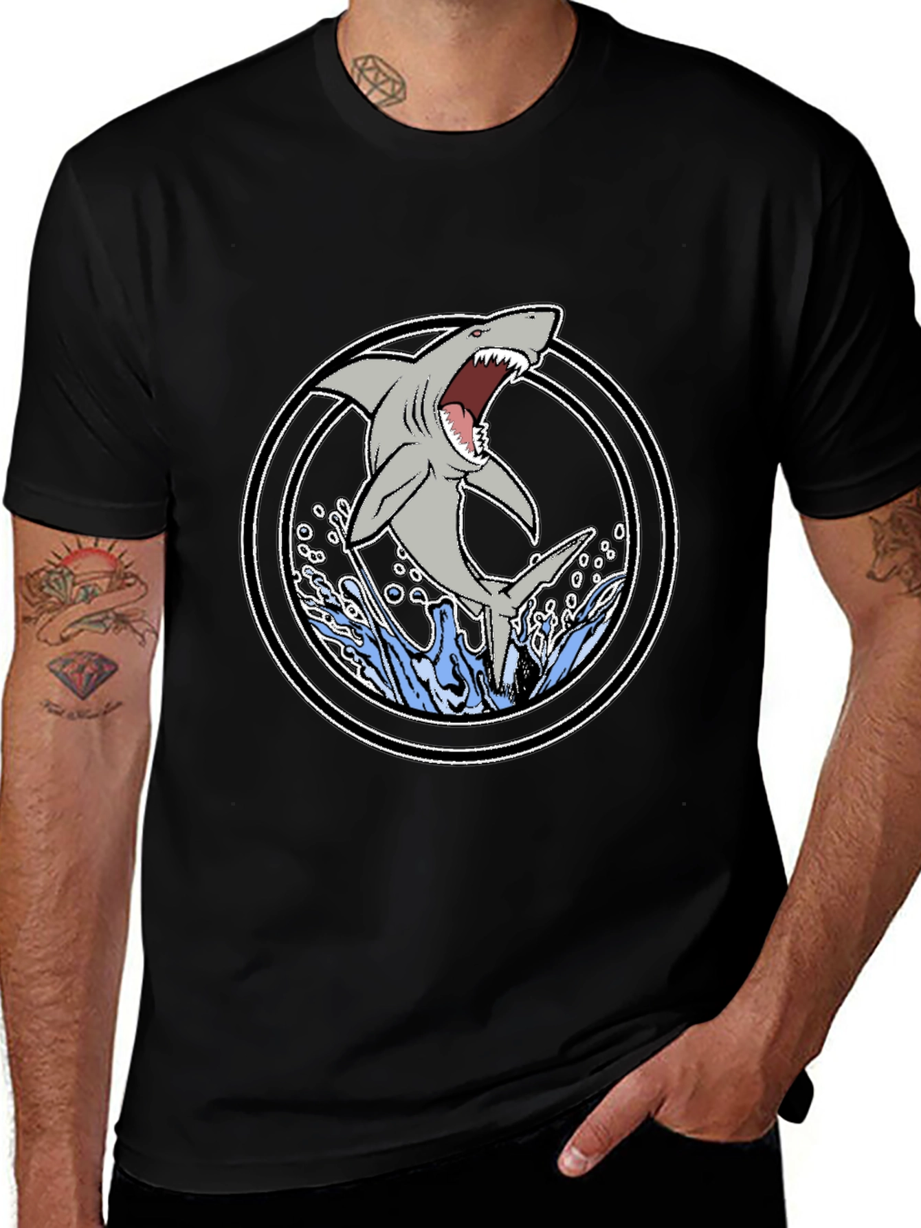 Shark Graphic T-Shirt - Black Cotton Tee