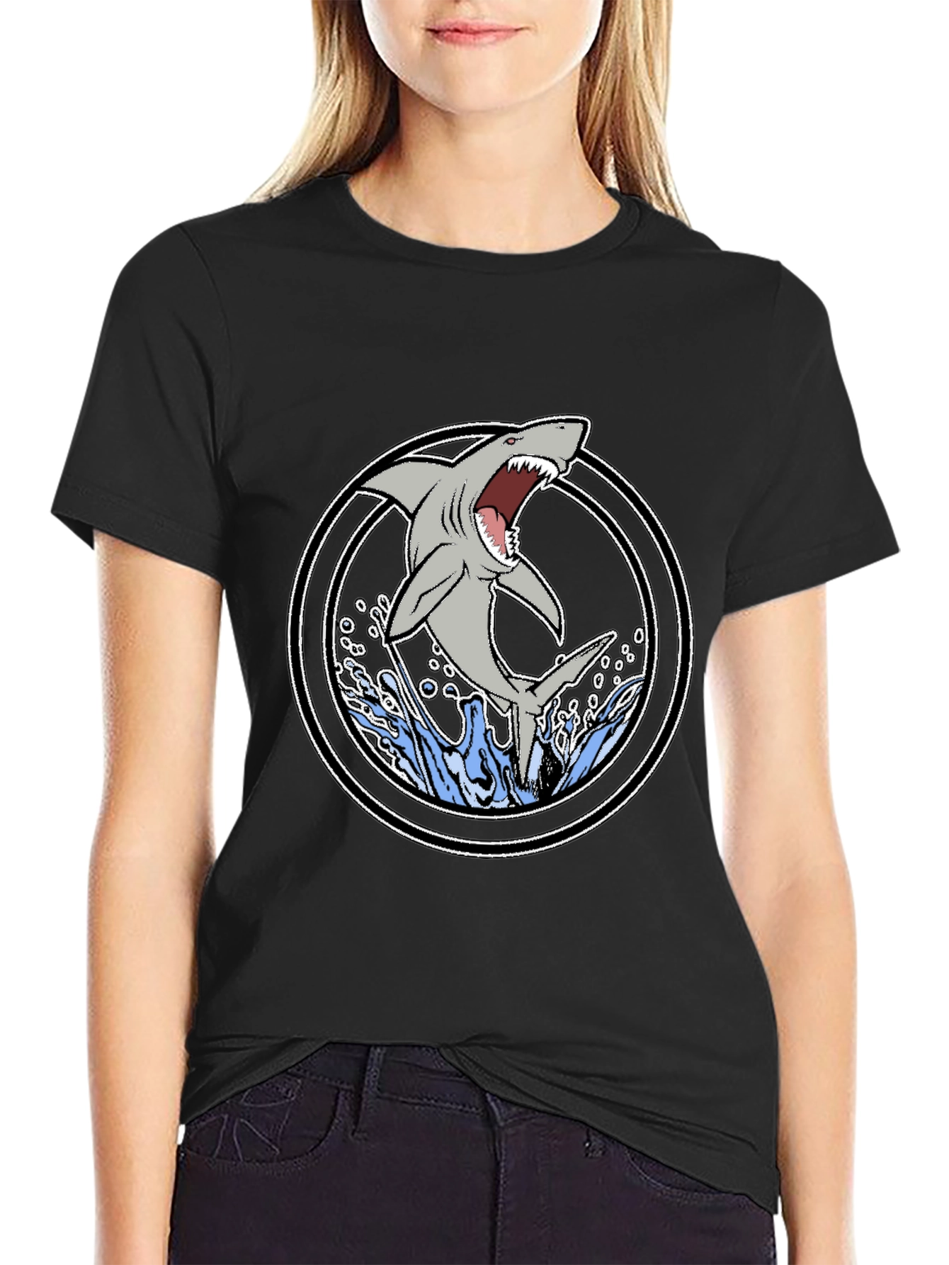Shark Graphic T-Shirt - Black Cotton Tee