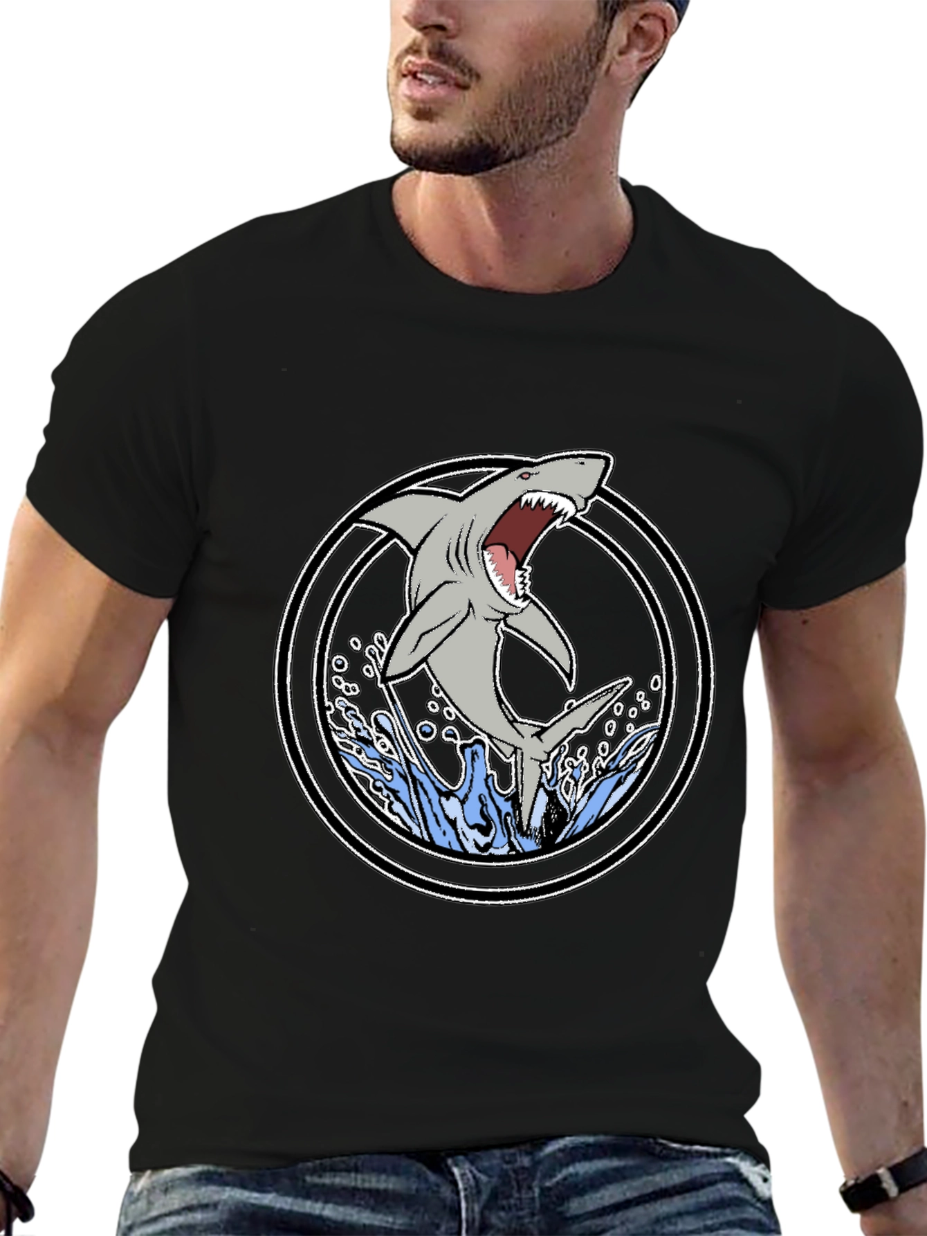 Shark Graphic T-Shirt - Black Cotton Tee