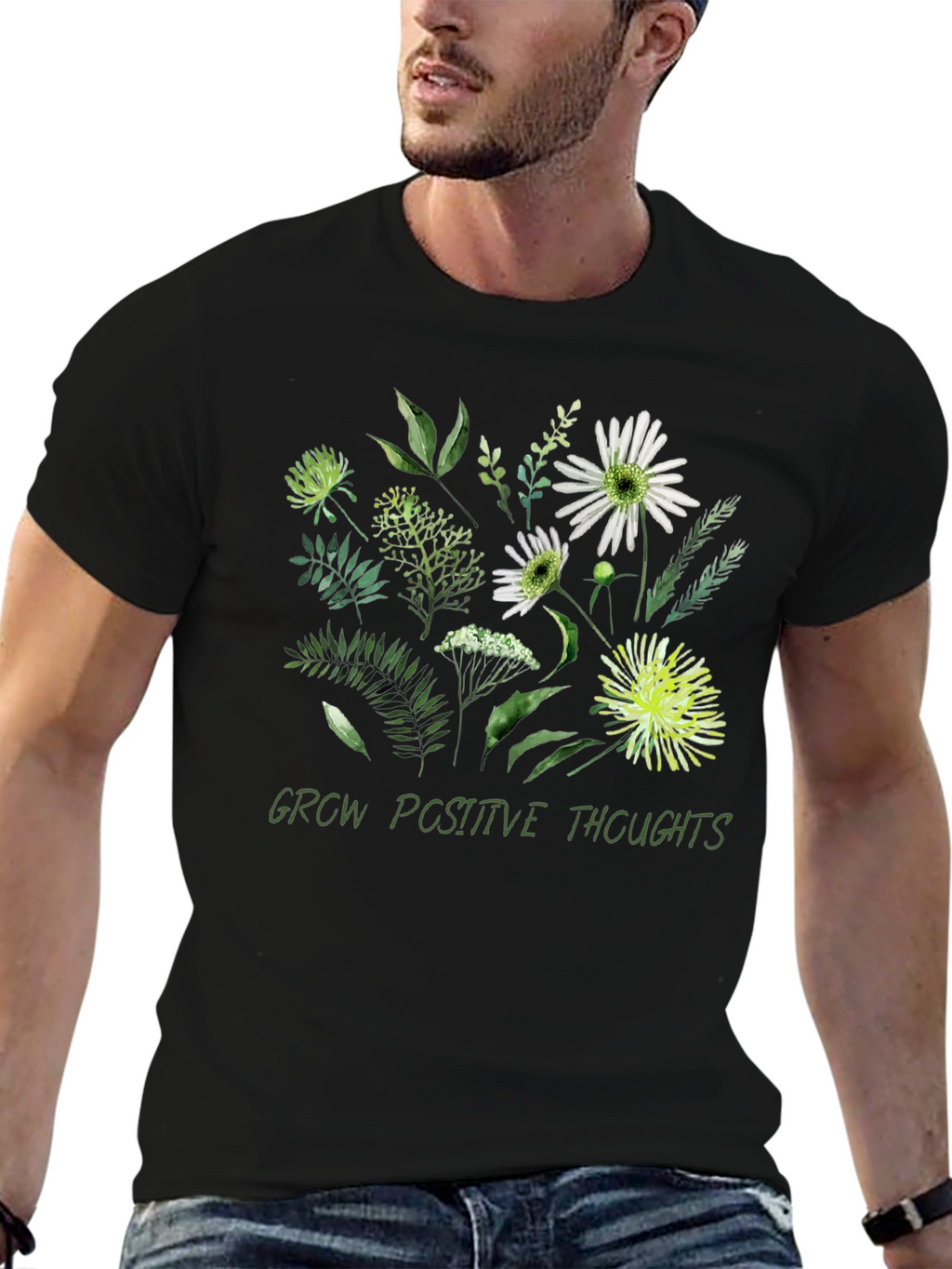 Floral Grow Positive Thoughts Graphic T-Shirt
