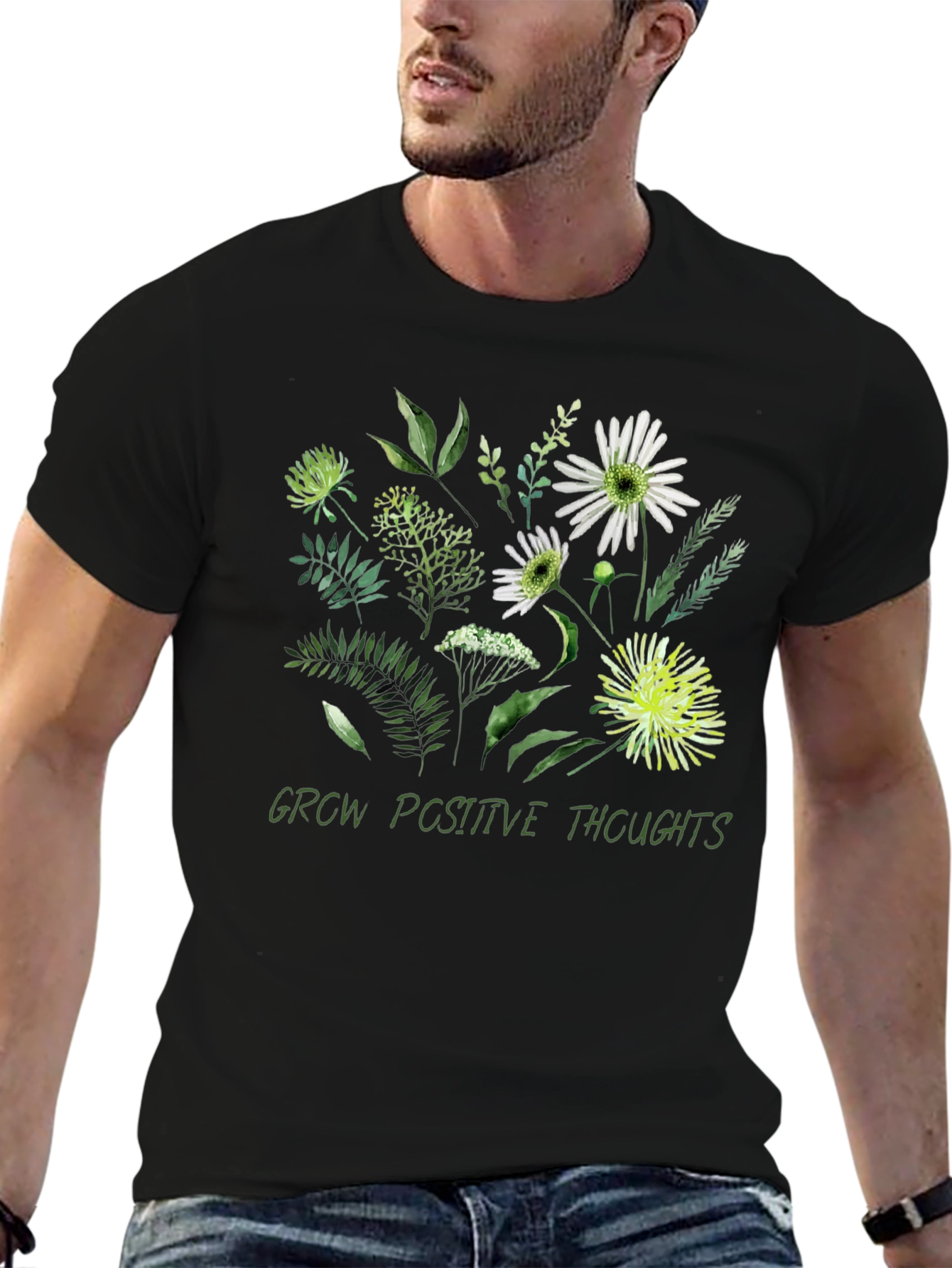 Floral Grow Positive Thoughts Graphic T-Shirt