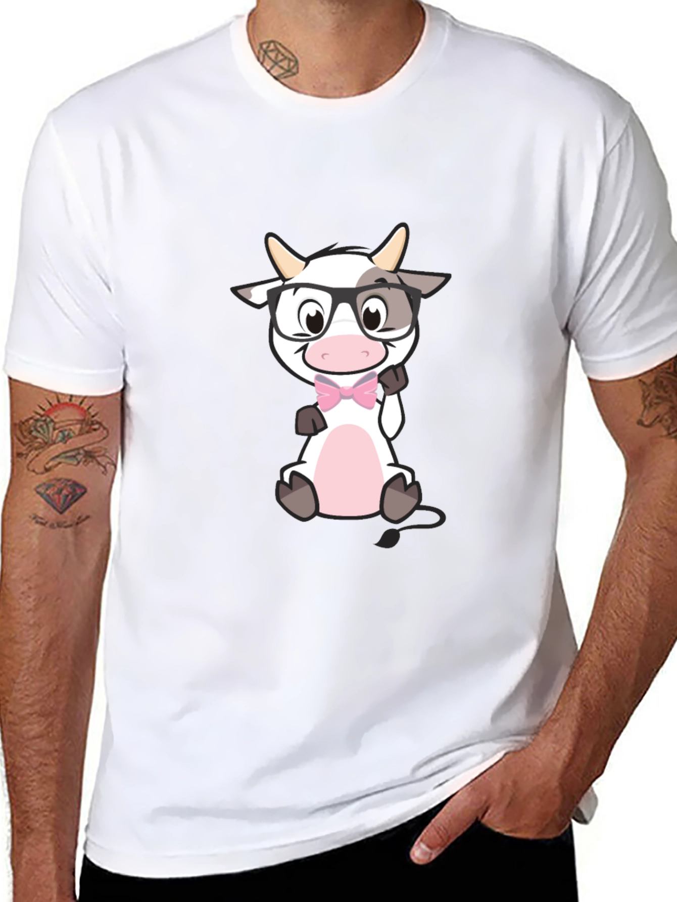 Funny Cow with Glasses Black T-Shirt