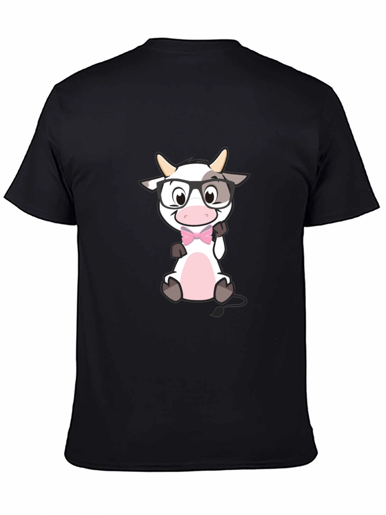 Funny Cow with Glasses Black T-Shirt