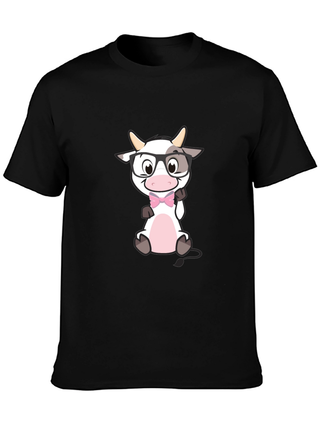 Funny Cow with Glasses Black T-Shirt