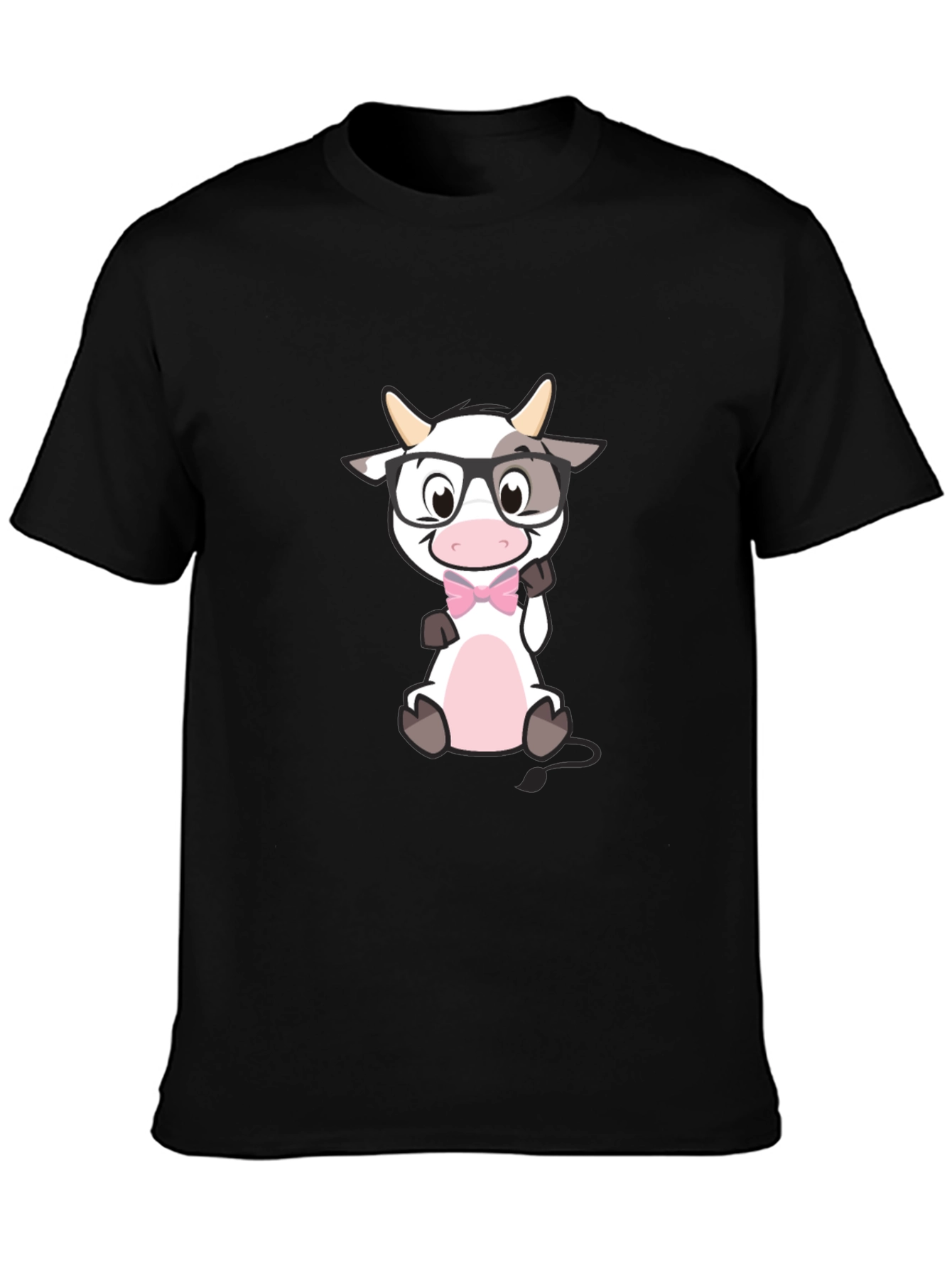 Funny Cow with Glasses Black T-Shirt