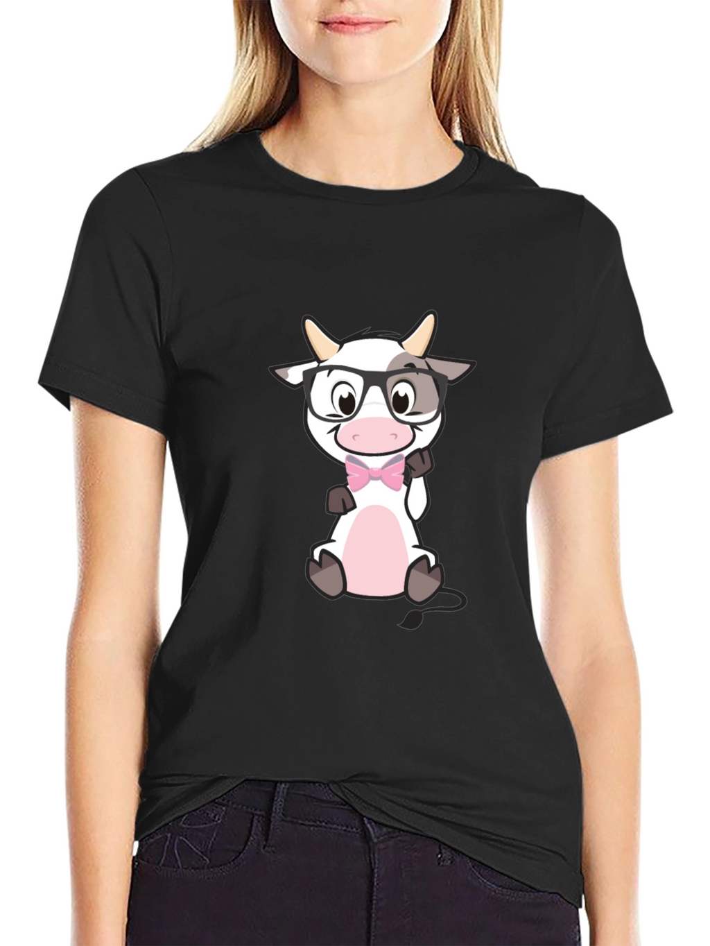 Funny Cow with Glasses Black T-Shirt