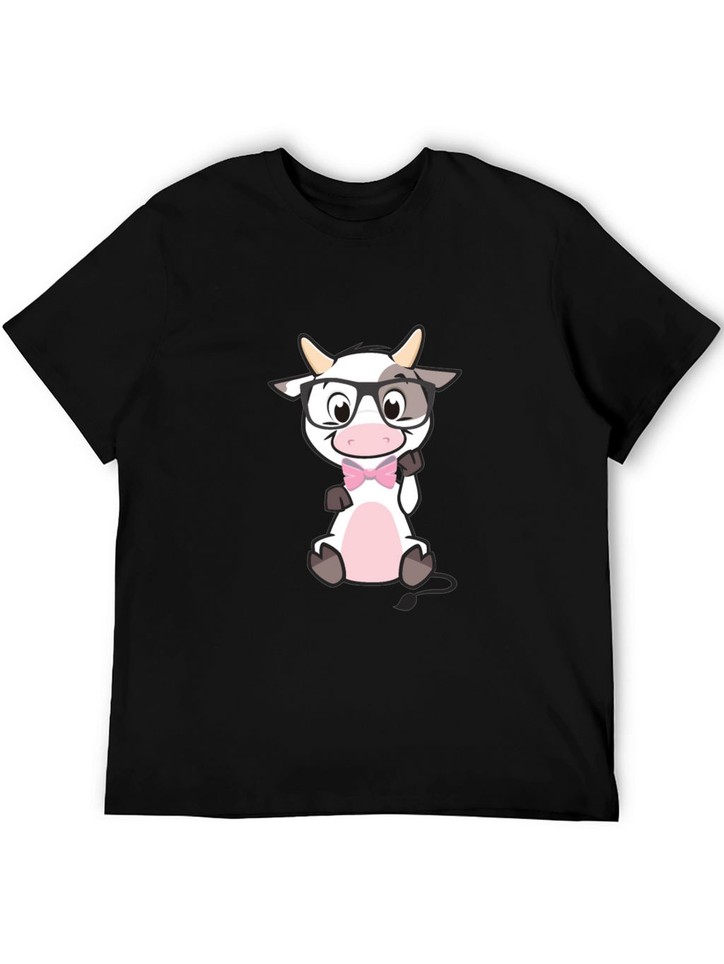 Funny Cow with Glasses Black T-Shirt