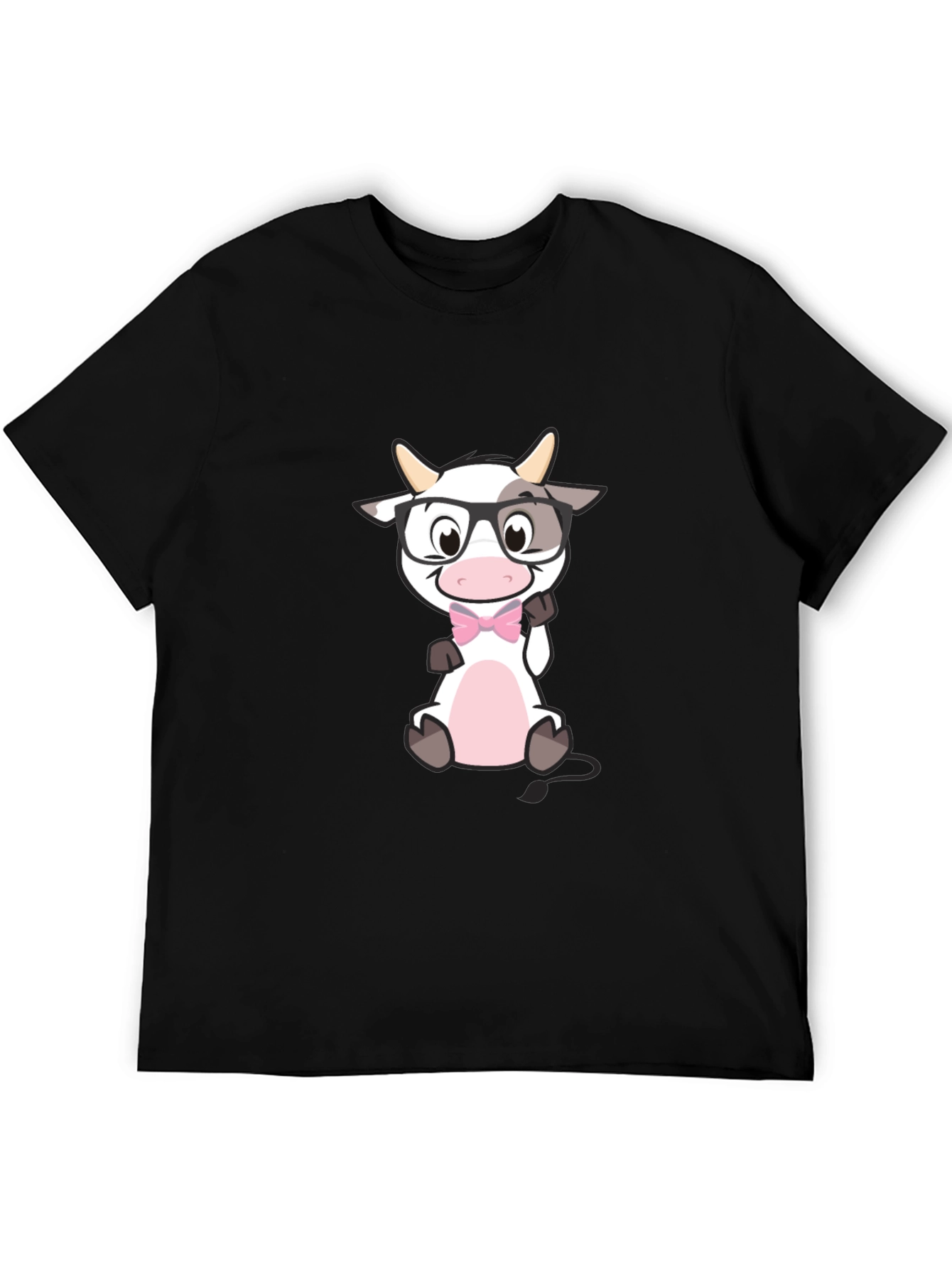 Funny Cow with Glasses Black T-Shirt