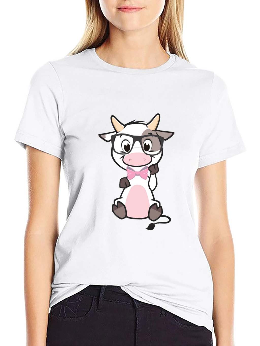 Funny Cow with Glasses Black T-Shirt