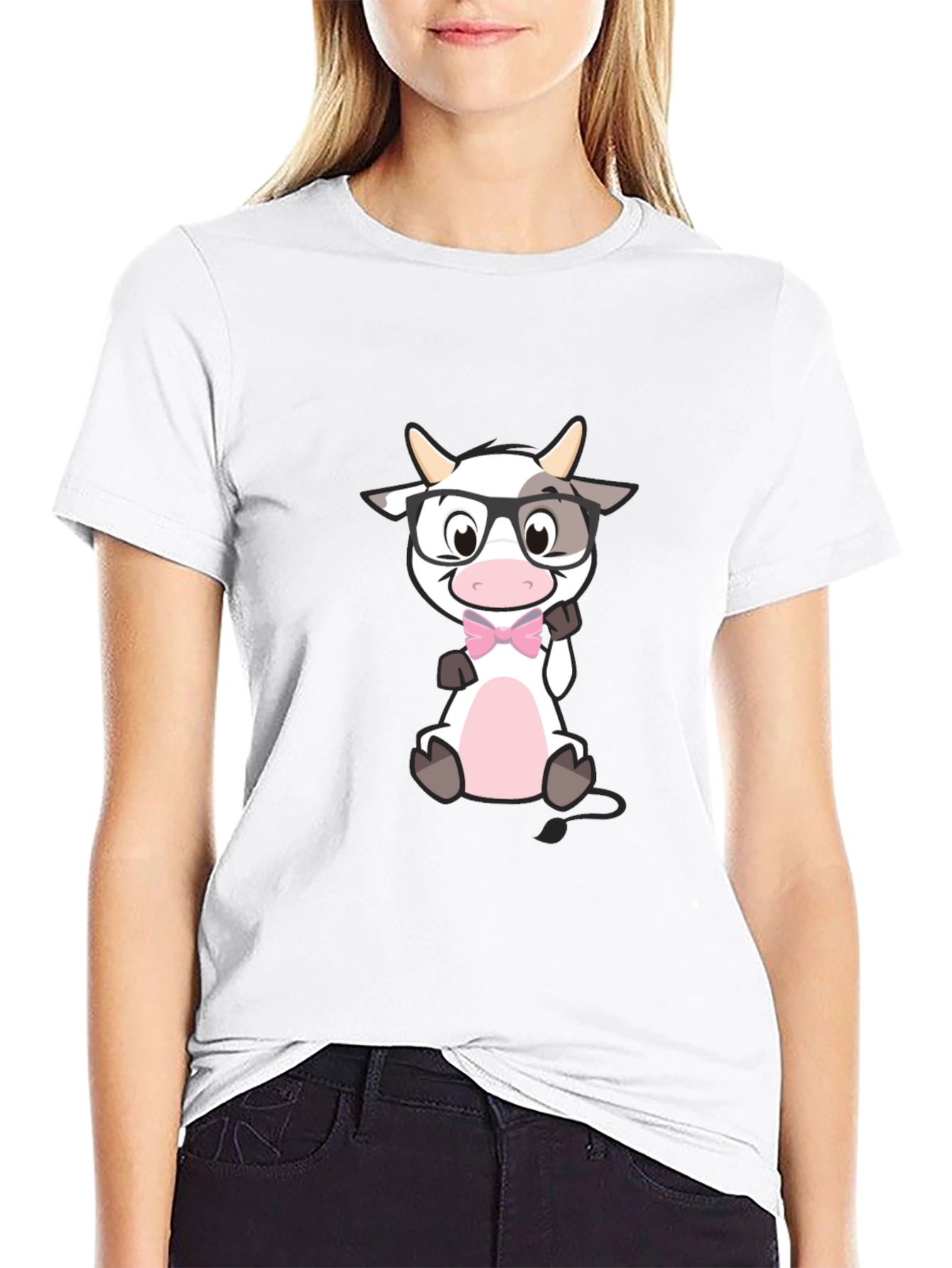 Funny Cow with Glasses Black T-Shirt