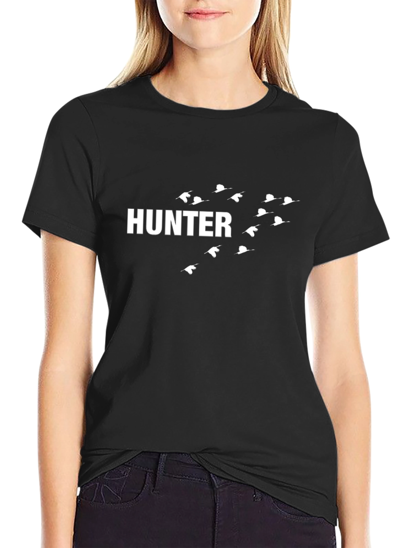 Hunter Bird Graphic Tee - Black Cotton T-Shirt