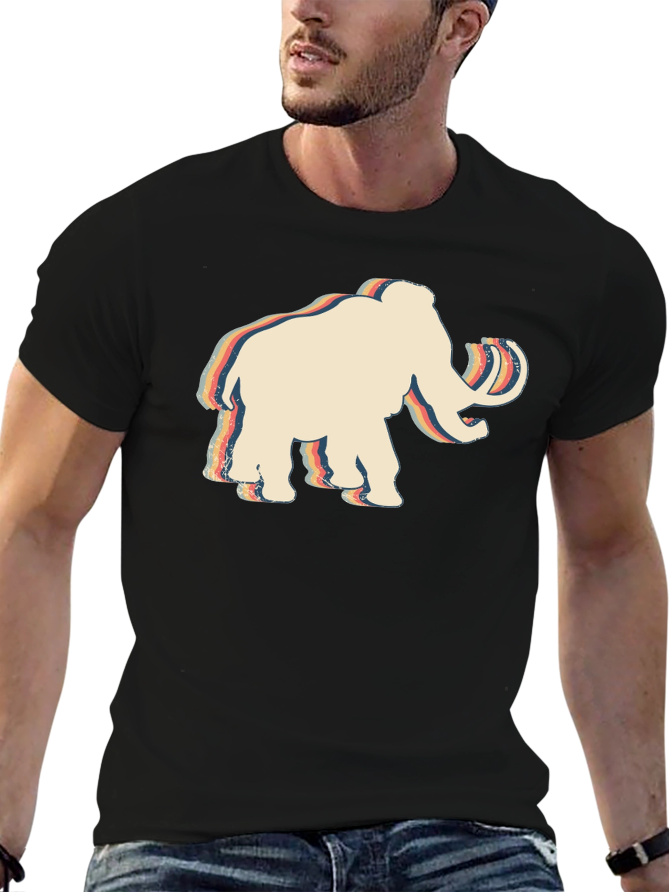 Retro Mammoth Graphic T-Shirt - Black