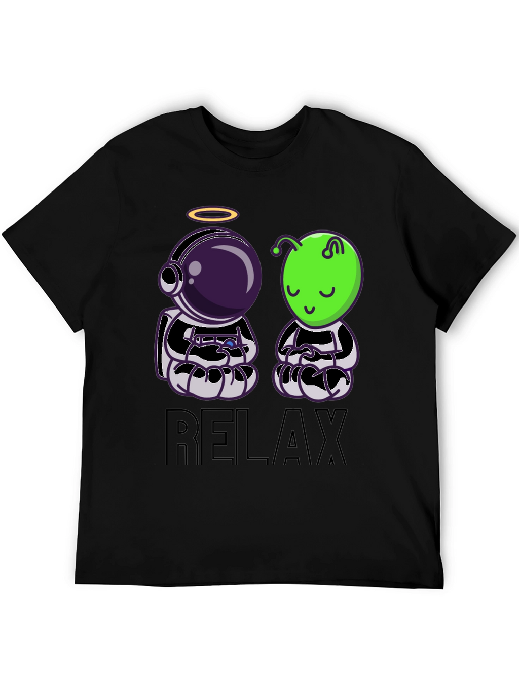 Relax Astronaut & Alien Black T-Shirt