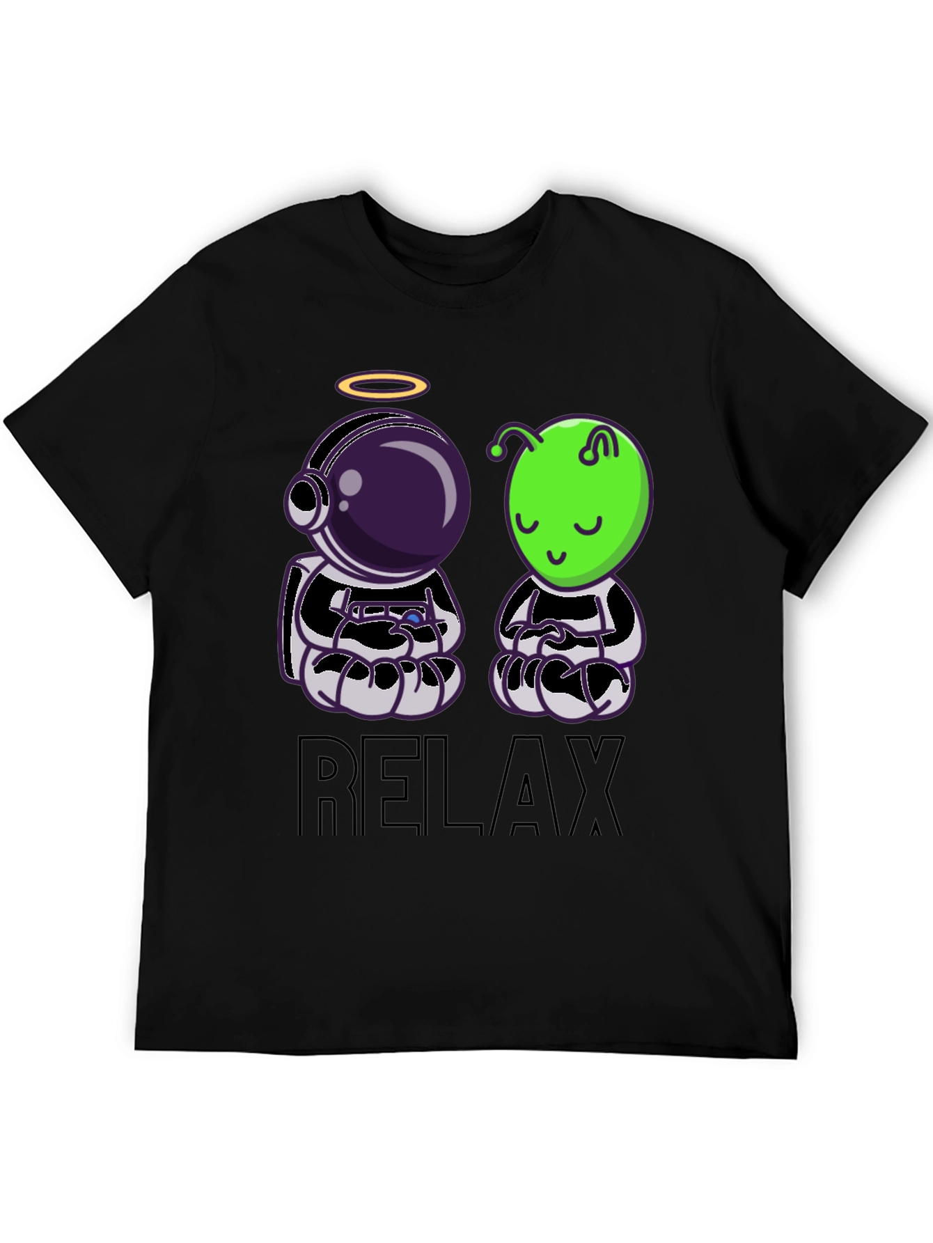 Relax Astronaut & Alien Black T-Shirt