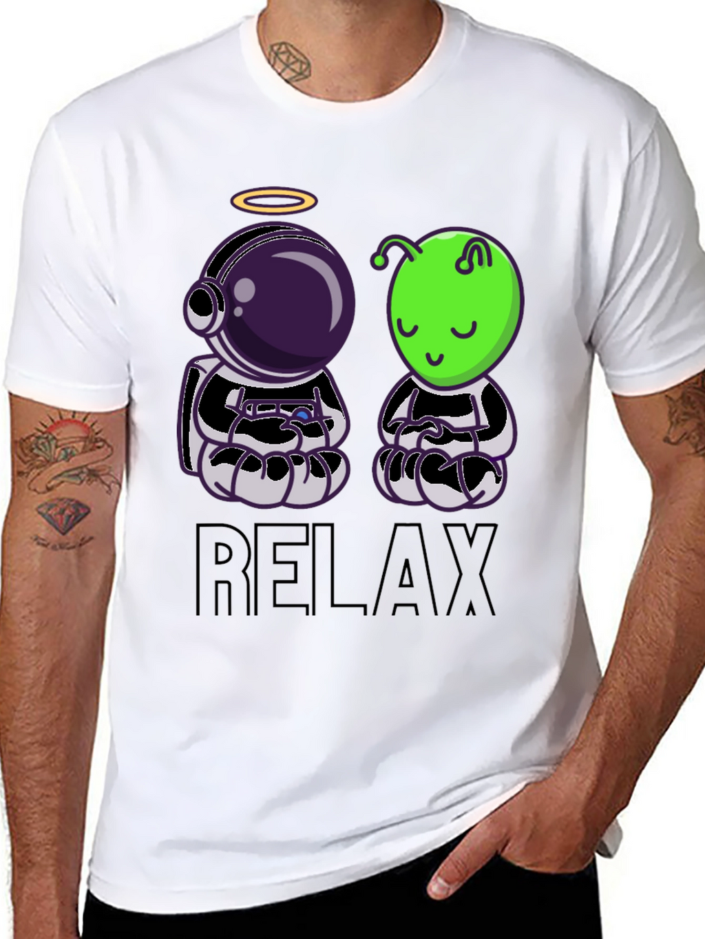 Relax Astronaut & Alien Black T-Shirt