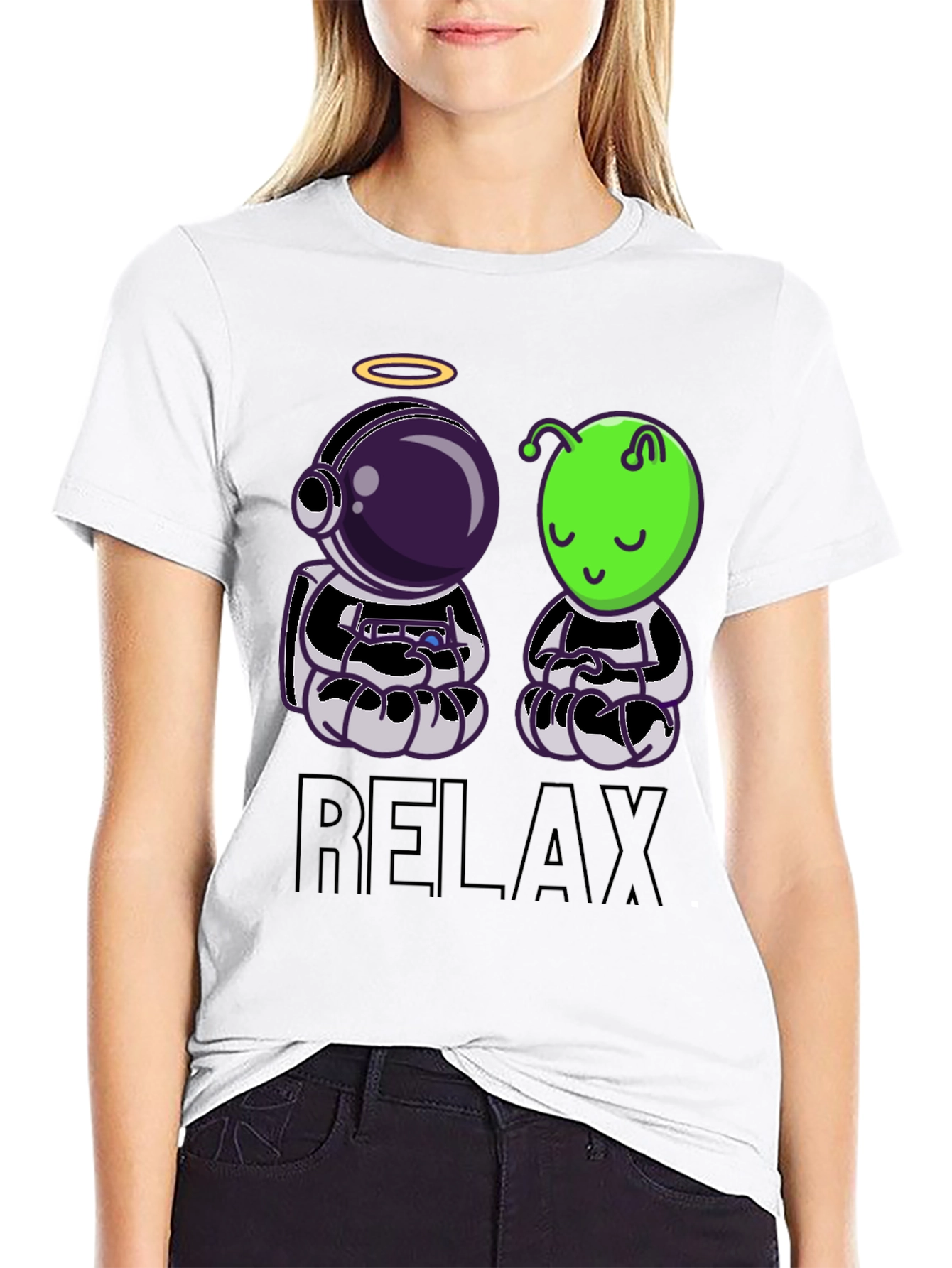 Relax Astronaut & Alien Black T-Shirt