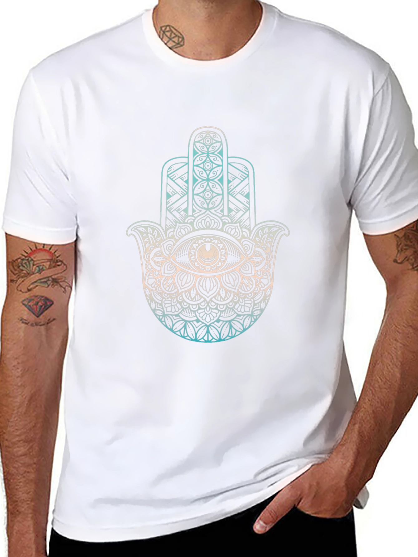 Hamsa Hand Graphic Tee - Black Cotton T-Shirt