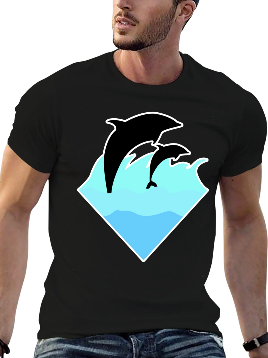 Dolphin Graphic T-Shirt - Black Cotton Tee