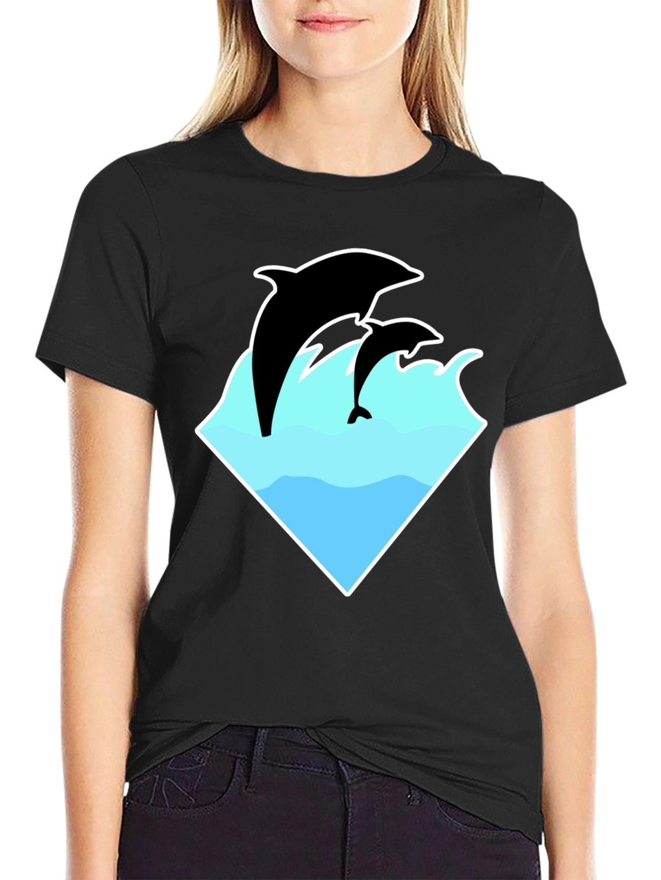 Dolphin Graphic T-Shirt - Black Cotton Tee
