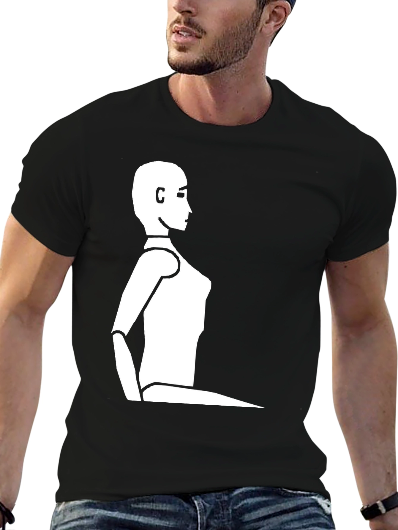 Minimalist Robot Silhouette Black T-Shirt