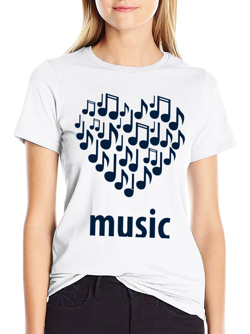 Music Notes Heart T-Shirt - Black Cotton Tee