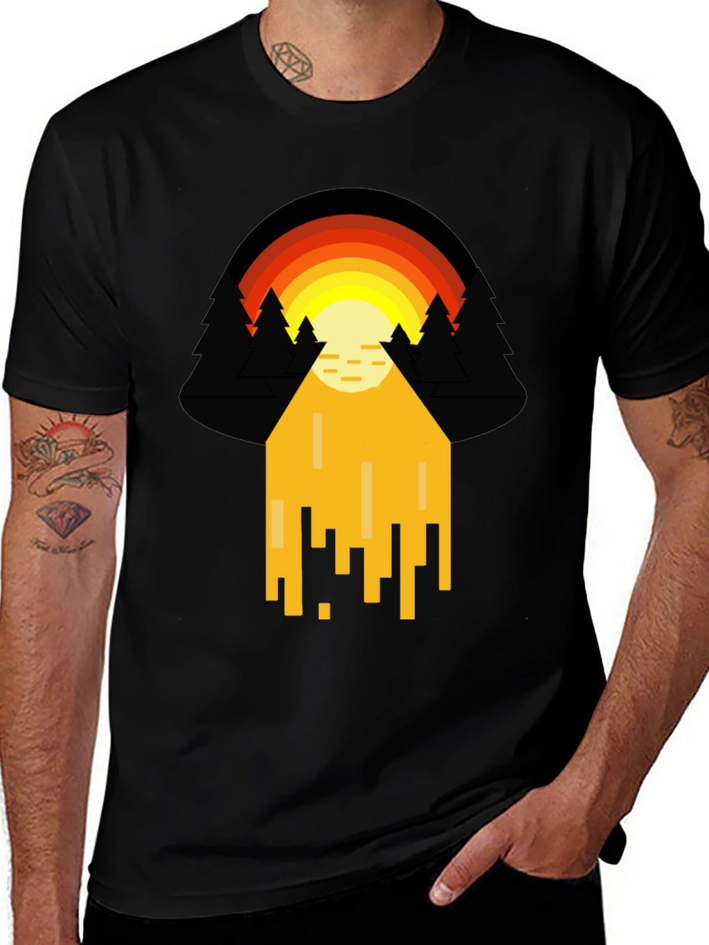 Retro Sunset Graphic Tee - Pixelated Design