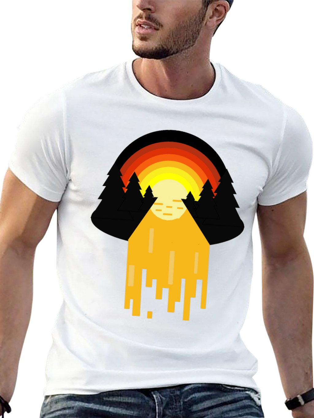 Retro Sunset Graphic Tee - Pixelated Design