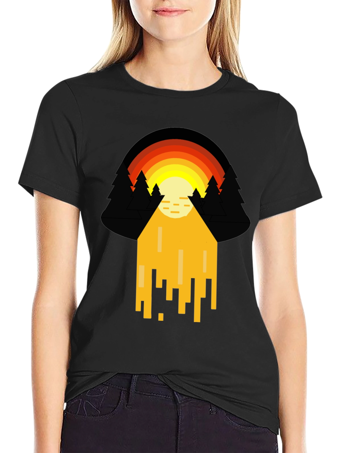 Retro Sunset Graphic Tee - Pixelated Design