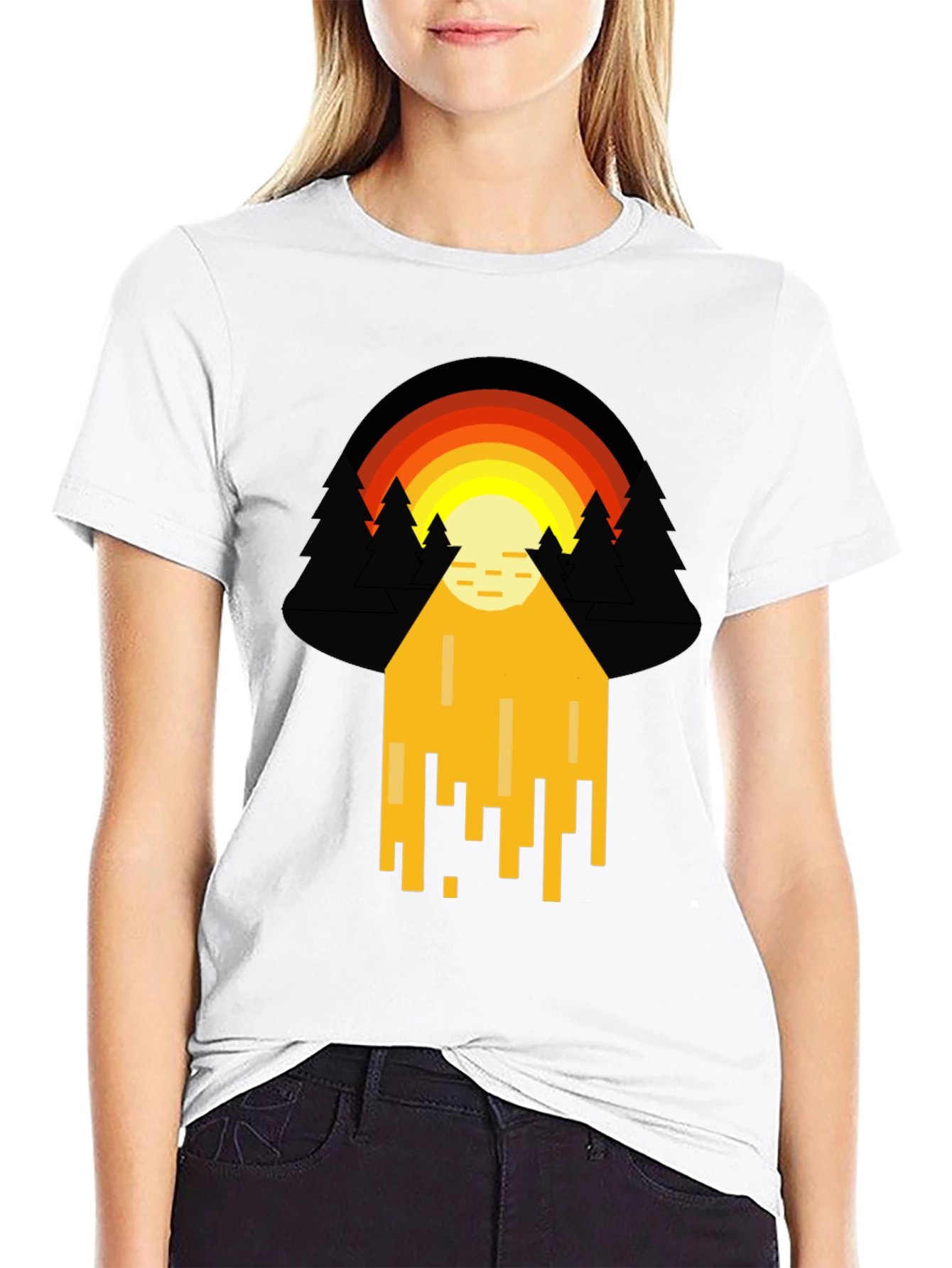 Retro Sunset Graphic Tee - Pixelated Design