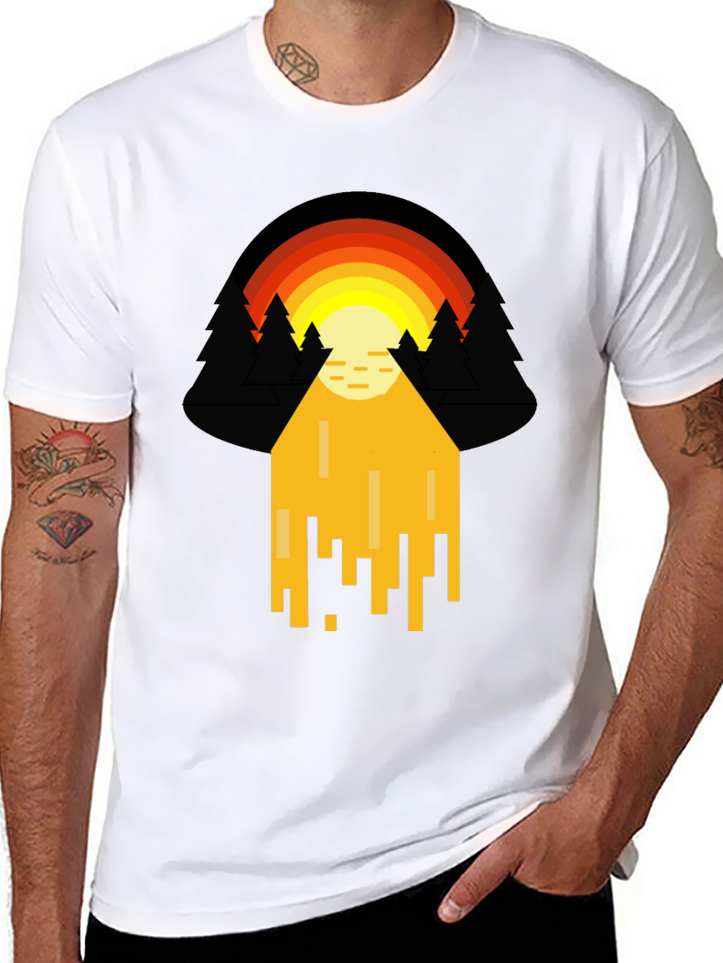 Retro Sunset Graphic Tee - Pixelated Design