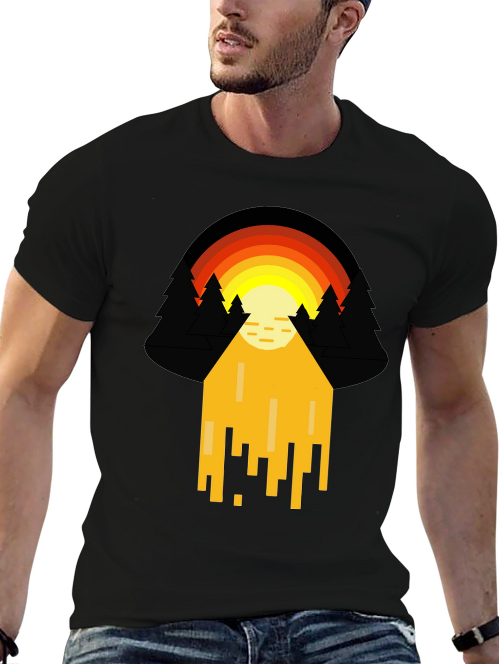 Retro Sunset Graphic Tee - Pixelated Design