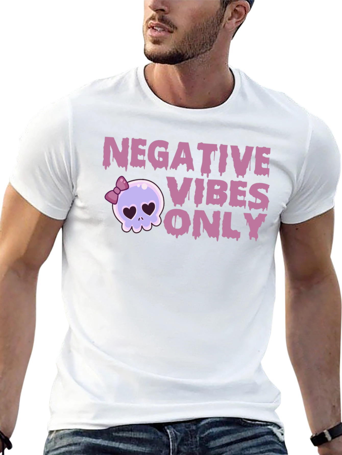 Negative Vibes Only Graphic Tee - Skull Design