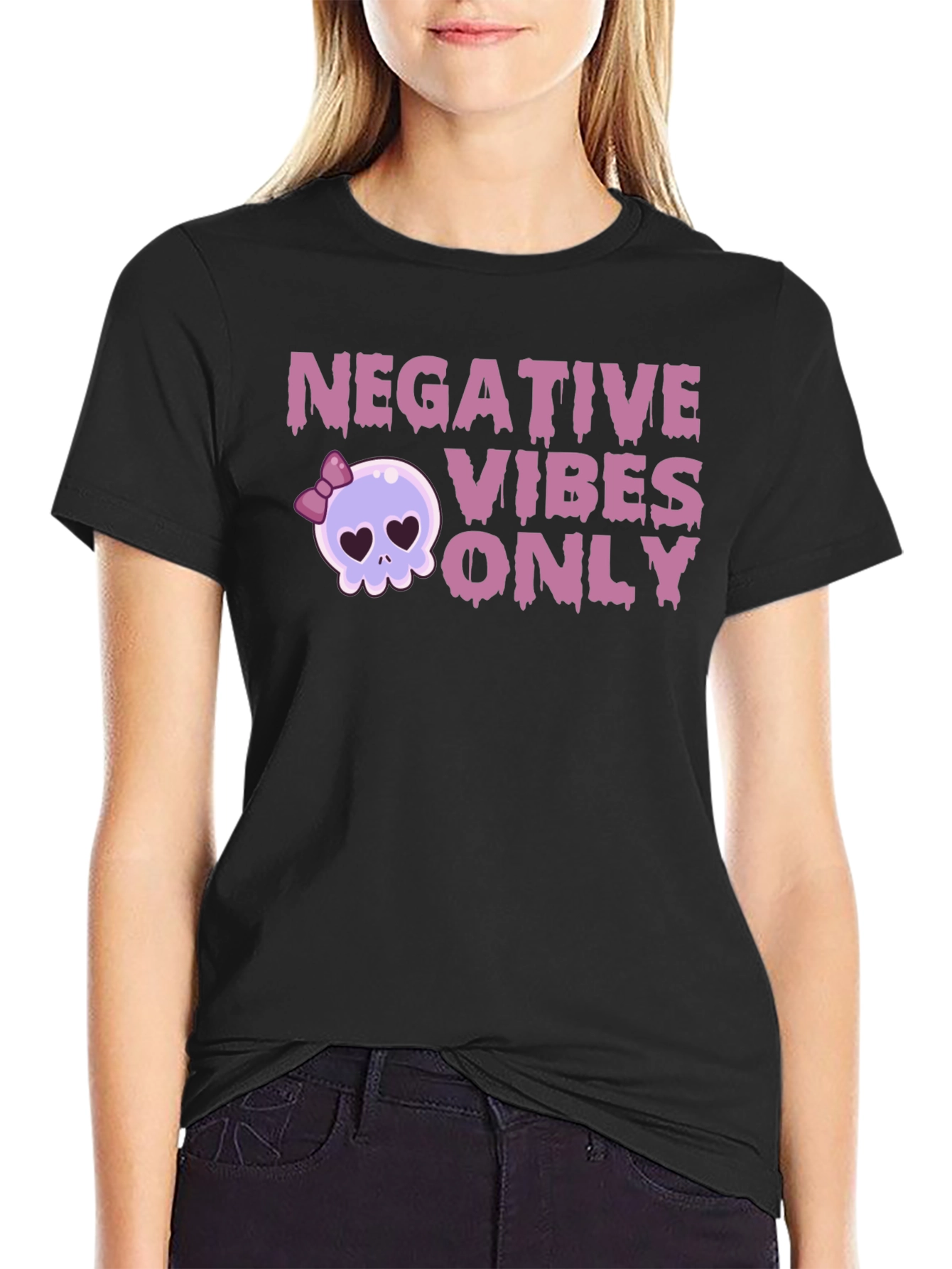 Negative Vibes Only Graphic Tee - Skull Design