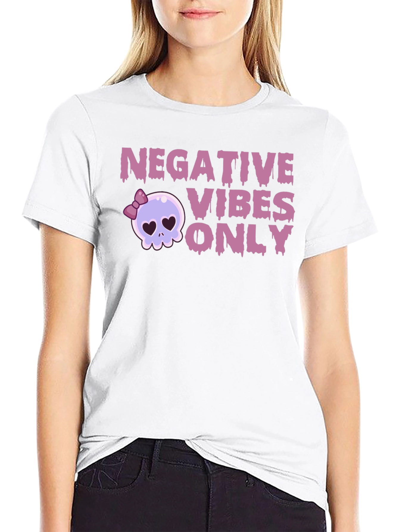 Negative Vibes Only Graphic Tee - Skull Design