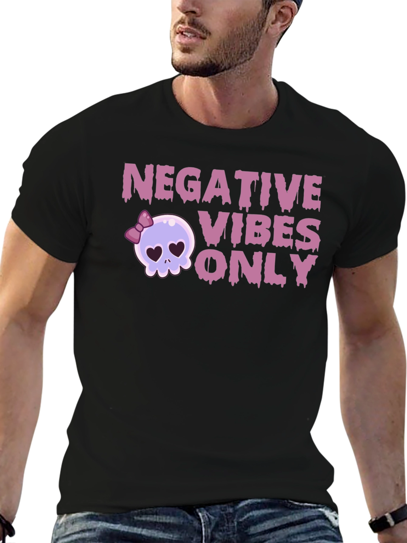 Negative Vibes Only Graphic Tee - Skull Design