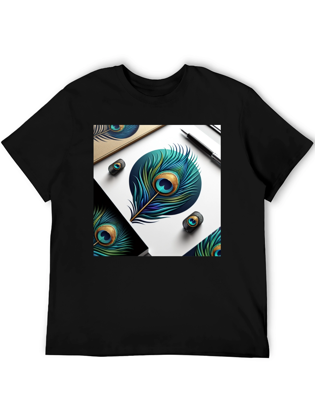 Peacock Feather Art Black T-Shirt