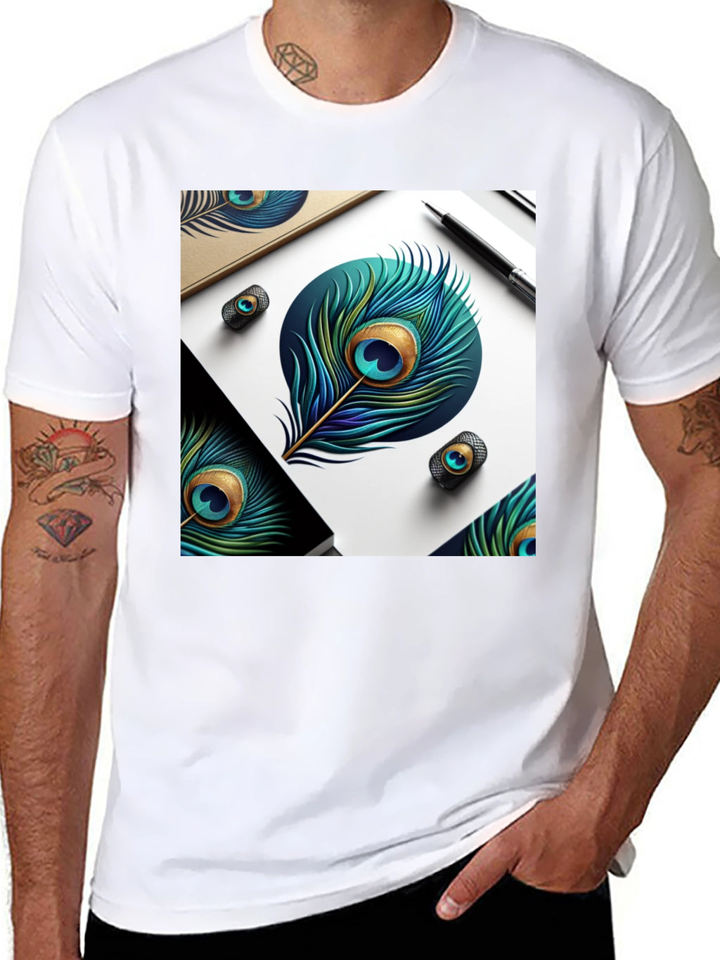 Peacock Feather Art Black T-Shirt