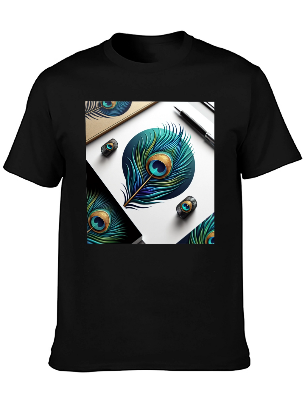 Peacock Feather Art Black T-Shirt