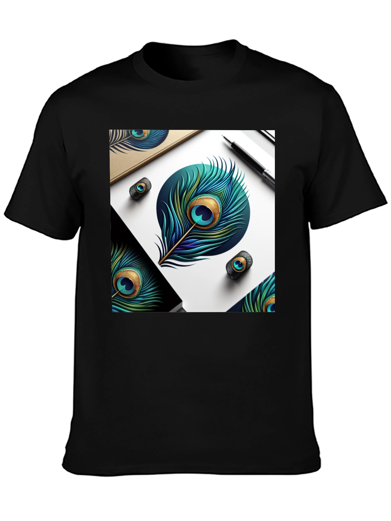 Peacock Feather Art Black T-Shirt