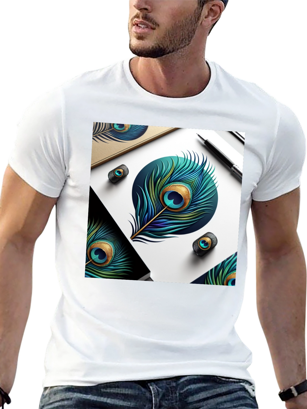 Peacock Feather Art Black T-Shirt