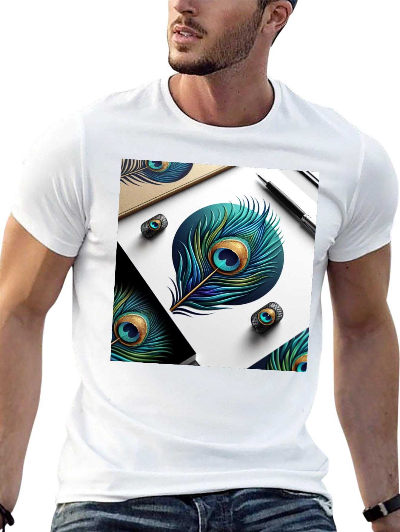 Peacock Feather Art Black T-Shirt