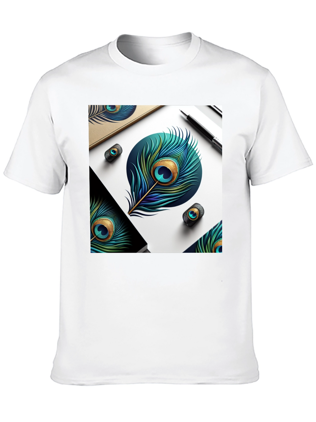 Peacock Feather Art Black T-Shirt