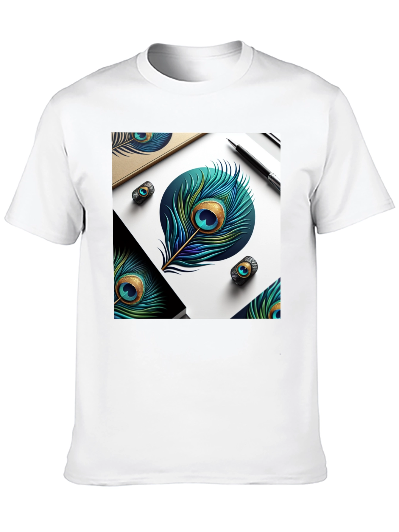 Peacock Feather Art Black T-Shirt
