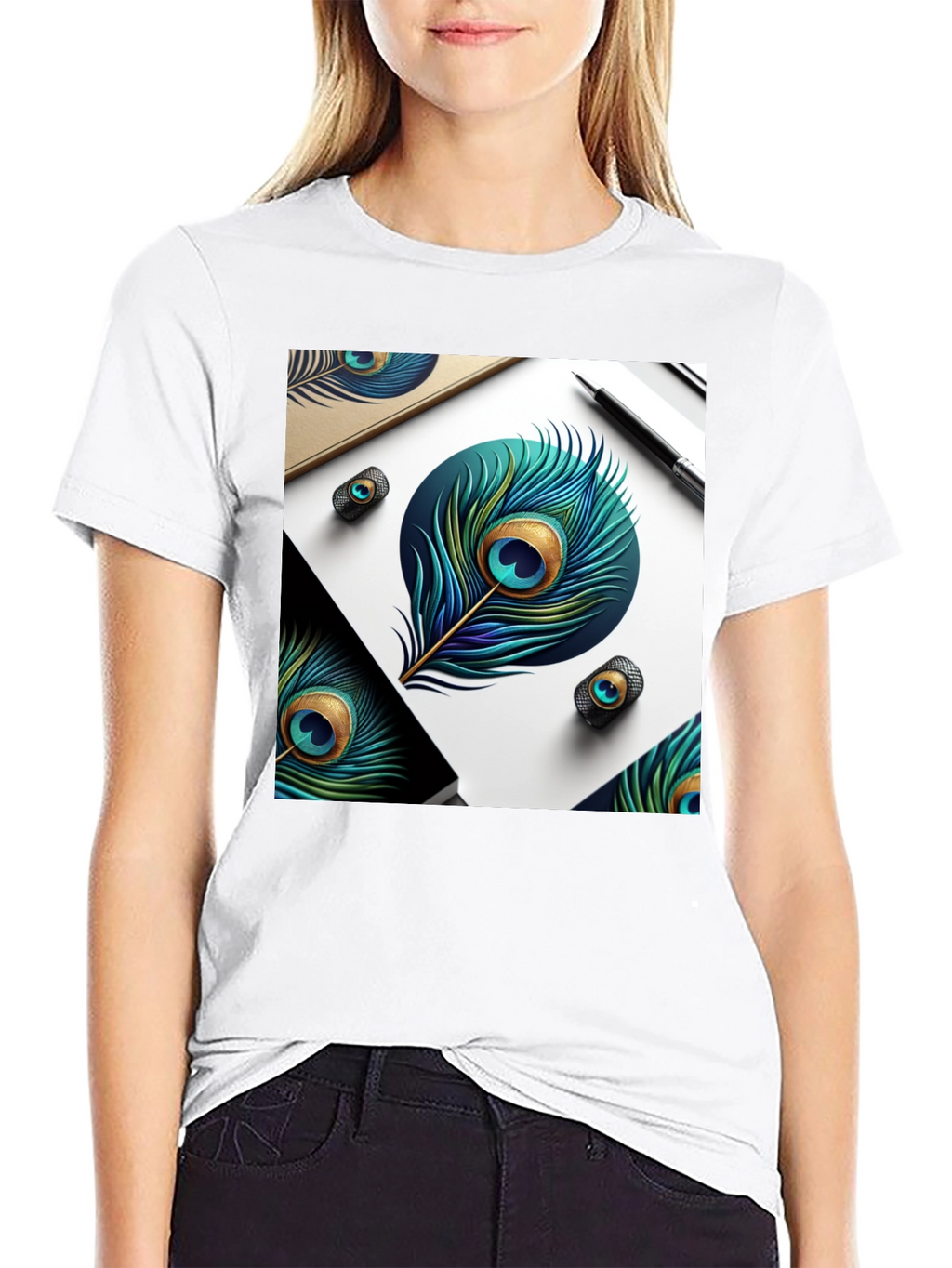 Peacock Feather Art Black T-Shirt