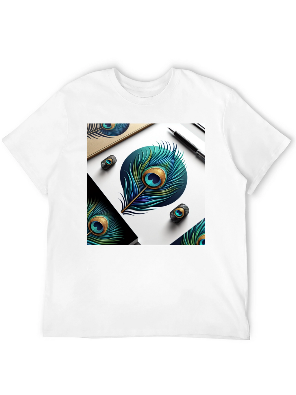 Peacock Feather Art Black T-Shirt