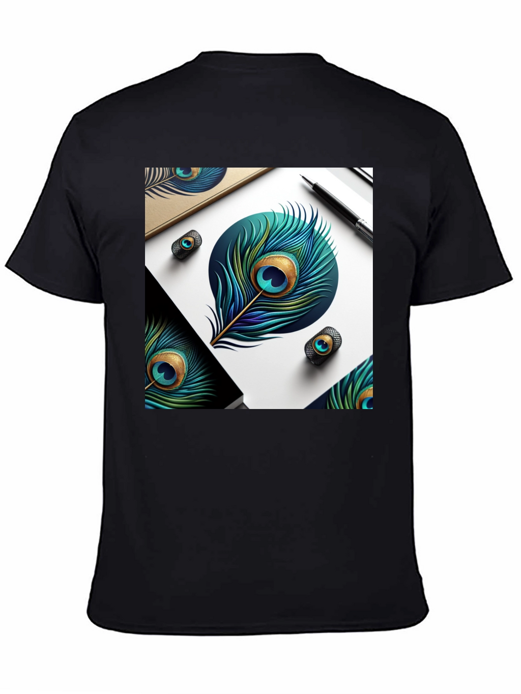 Peacock Feather Art Black T-Shirt
