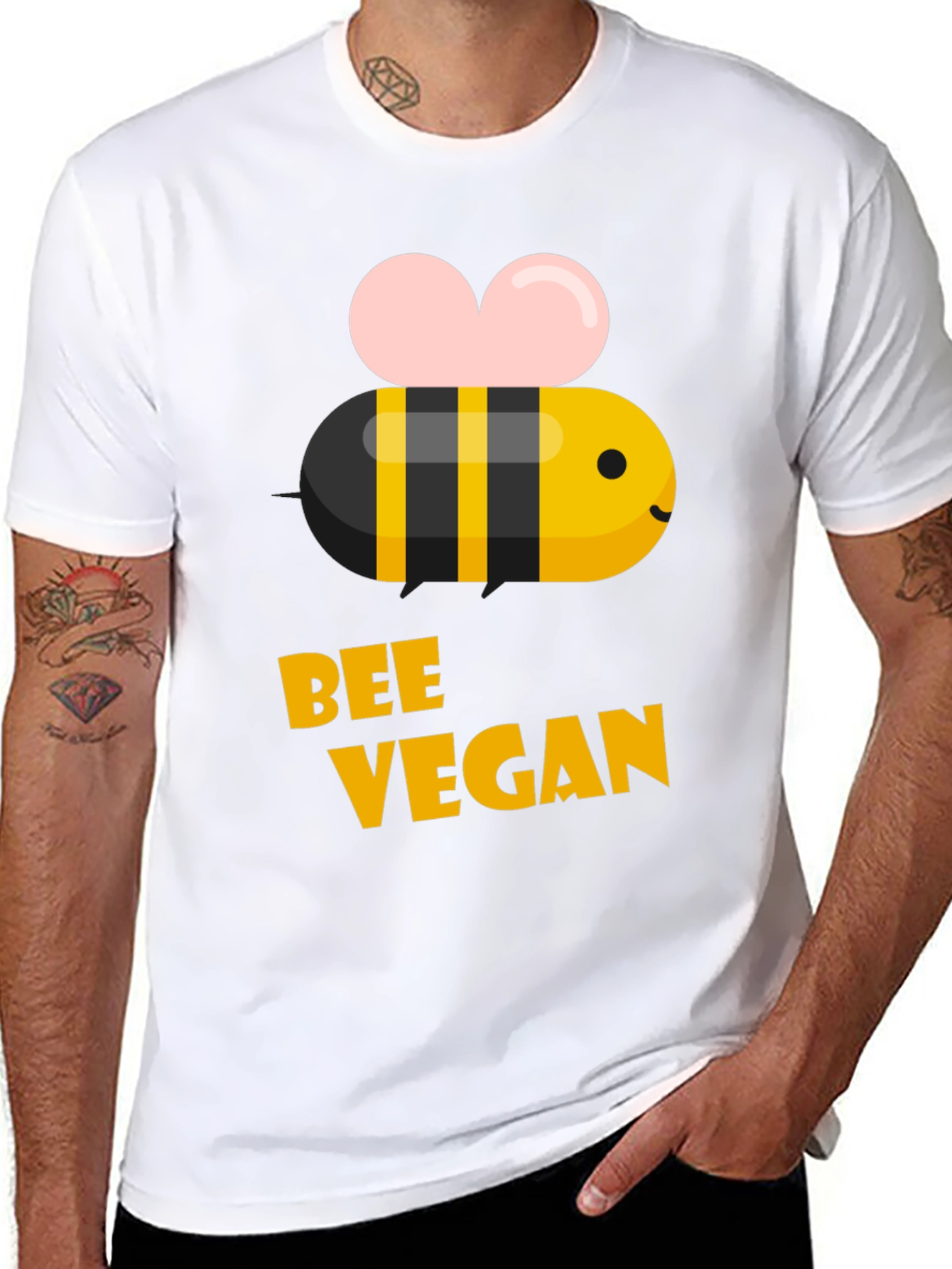 Bee Vegan T-Shirt - Black Crew Neck