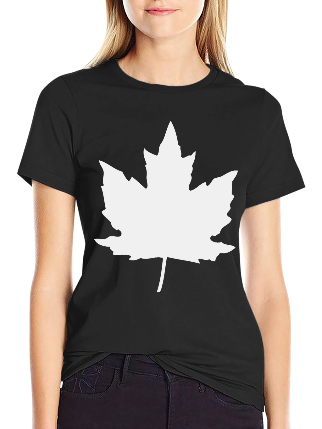 Maple Leaf Graphic Tee - Black Cotton Casual Shirt