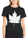 Maple Leaf Graphic Tee - Black Cotton Casual Shirt