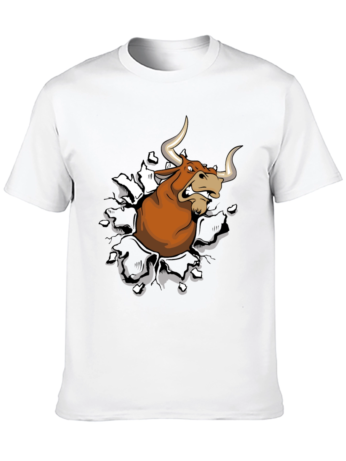 Mens Black T-Shirt with Cartoon Bull Graphic
